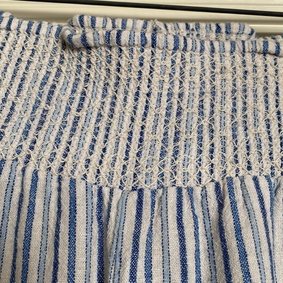 Indigo Rein Linen Blend Wide Leg pants Women’s L Blue white stripe Beach coastal - Picture 3 of 7